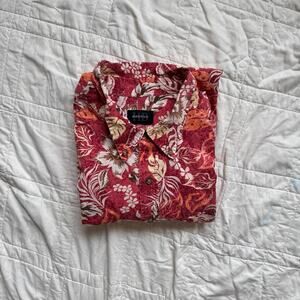 Harbor Bay Floral Hawaiian Shirt Red  
Sz 2XL 100% Cotton Tropical Retro resort